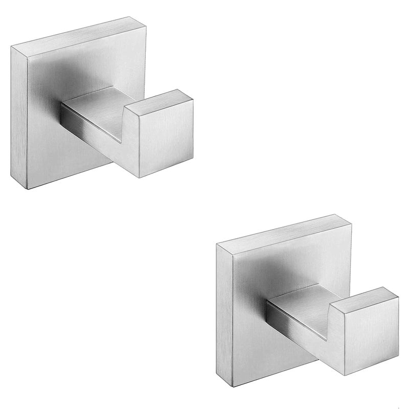 Nolimas Towel Hook Stainless Steel Bathroom Rustproof Clothes Towel Coat Hook Wall Mounted Square Toilet Kitchen, Heavy Duty Door Hanger, 2 Pack, Brushed Nickel - Image 1